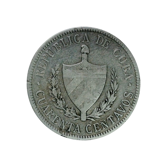 Cuba 40 Centavos 1915-1920 Coat of Arms VF+ 90% - back