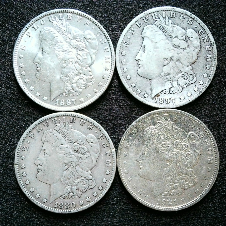 4x Morgans 1880-1887-1897-1921 Private Collection 0012 - front