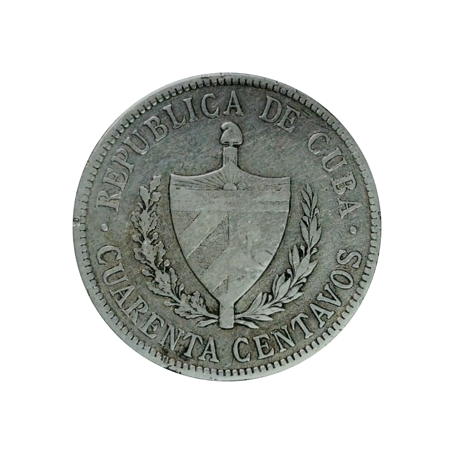 Cuba 40 Centavos 1915-1920 Coat of Arms VF+ 90% - back