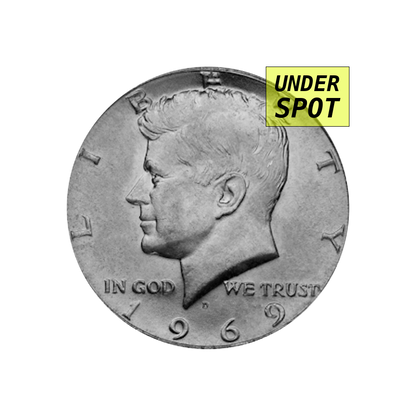 Kennedy half dollar 1965-70, 40% silver - front - under spot