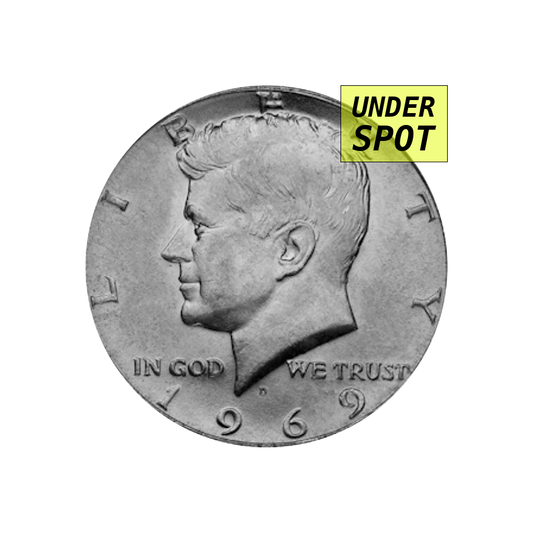 Kennedy half dollar 1965-70, 40% silver - front - under spot
