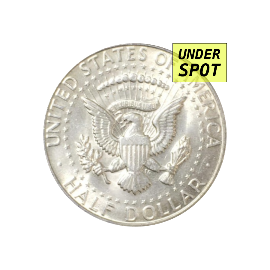 Kennedy half dollar 1965-70, 40% silver - back - under spot