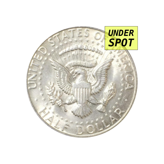 Kennedy half dollar 1965-70, 40% silver - back - under spot