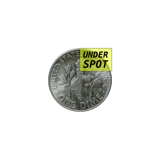 Roosevelt dime 1946-64, 90% silver - back - under spot