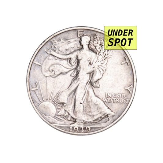 Walking Liberty half dollar, 90% silver - front - under spot