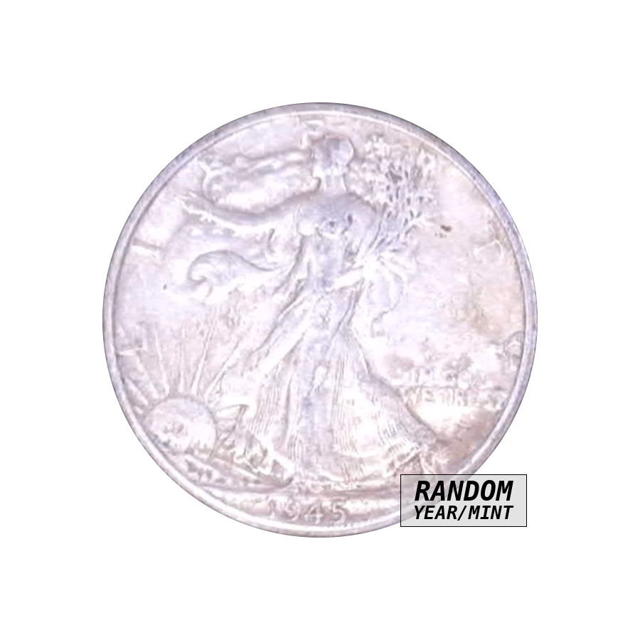 Walking Liberty half dollar, 90% silver - Worn, front