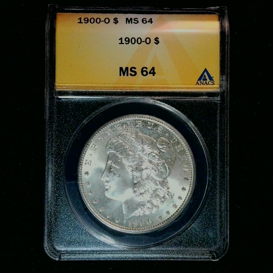 Morgan Silver Dollar 1900 Orleans Mint MS-64 MINT ANACS Graded Slabbed - front