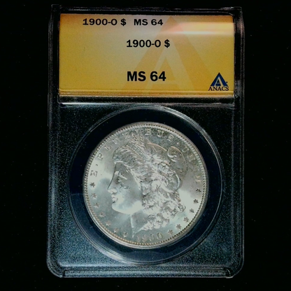 Morgan Silver Dollar 1900 Orleans Mint MS-64 MINT ANACS Graded Slabbed - front